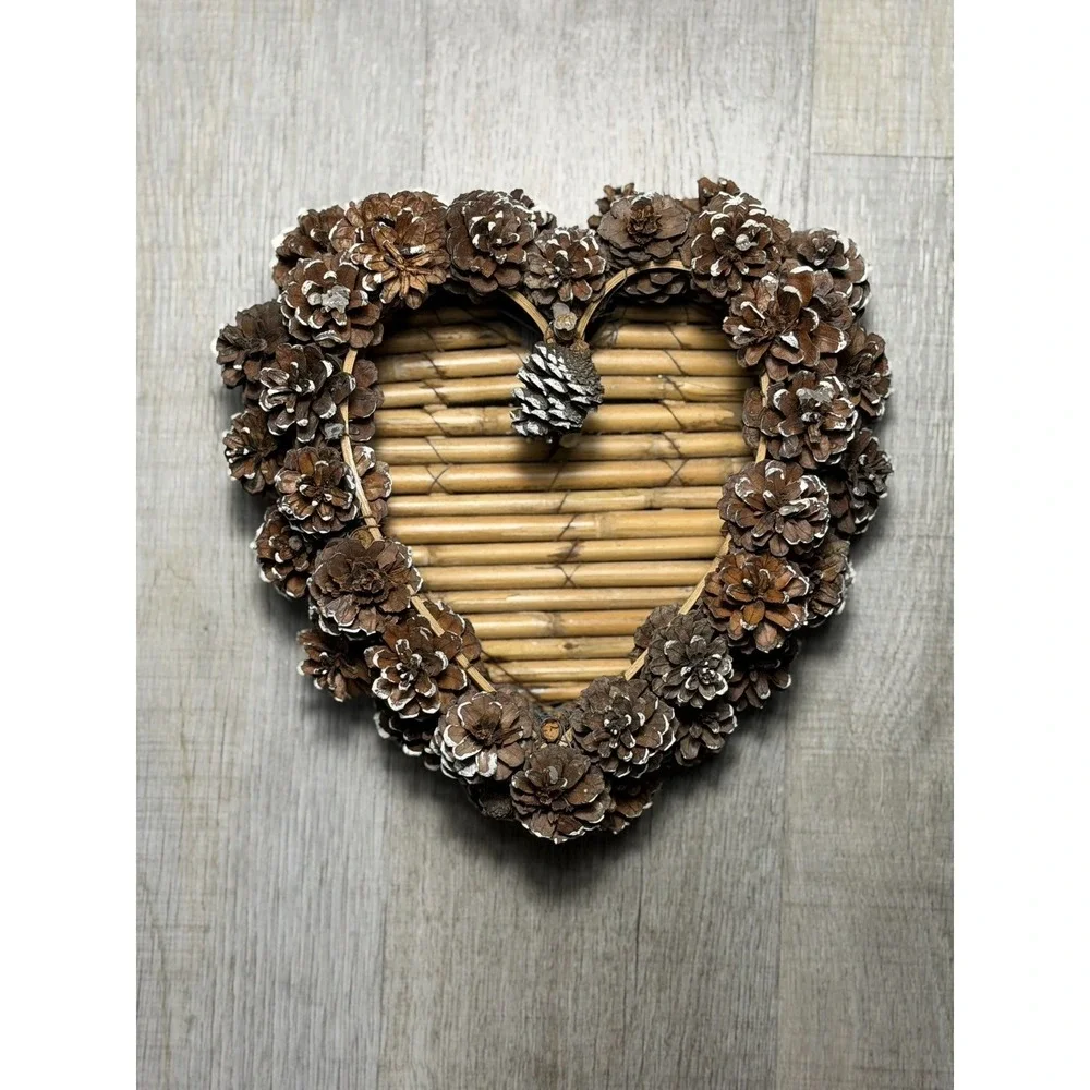Rustic Heart Shaped Pinecone Wreath natural Country Cabin Farmhouse Home Decor